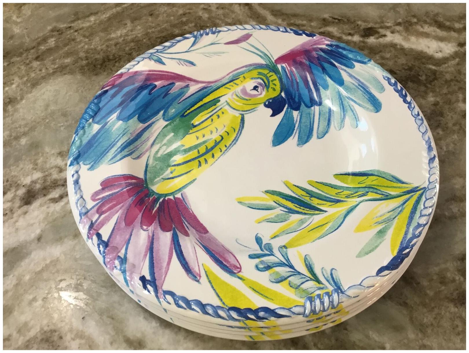 

Colorful Parrots Melamine Salad Plates Artistic Accents Set Of 4 Durable New