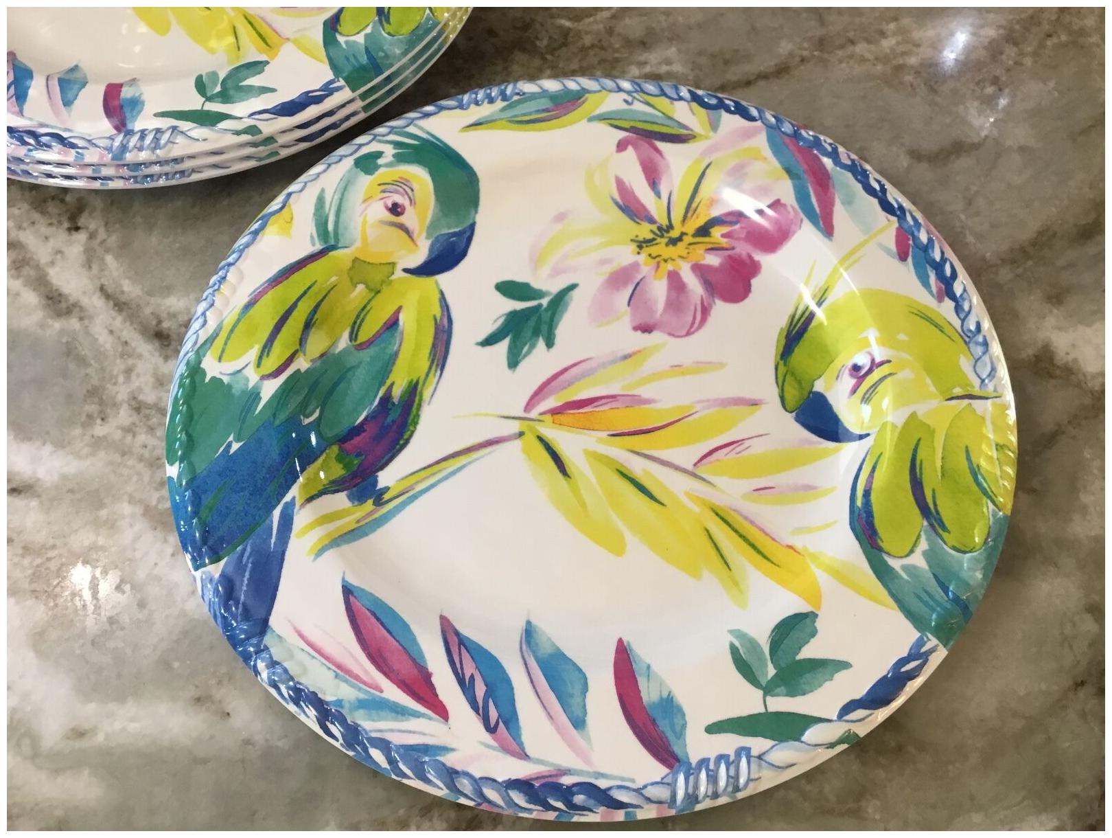 

Colorful Parrots Melamine Dinner Plates Artistic Accents Set Of 4 Durable New