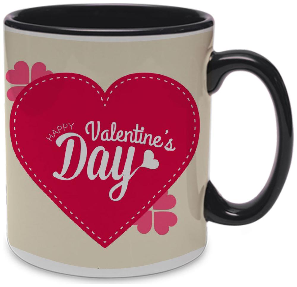 Coloryard Best Happy Valentines Day Gift Big Red Heart Design On Black Inner Handle Ceramic Coffee Mug Gift