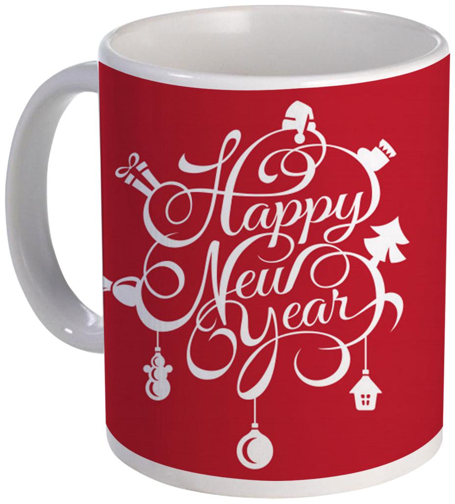 

Coloryard Best Happy New Year Mug Gift Happy-New-Year-Text-Calligraphic-Lettering Design On White Ceramic Coffee Mug Gift