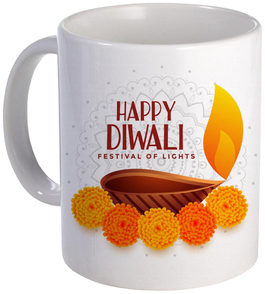 

Coloryard Best Decorative Happy Diwali Text Design Ceramic Coffee Mug -325 ml