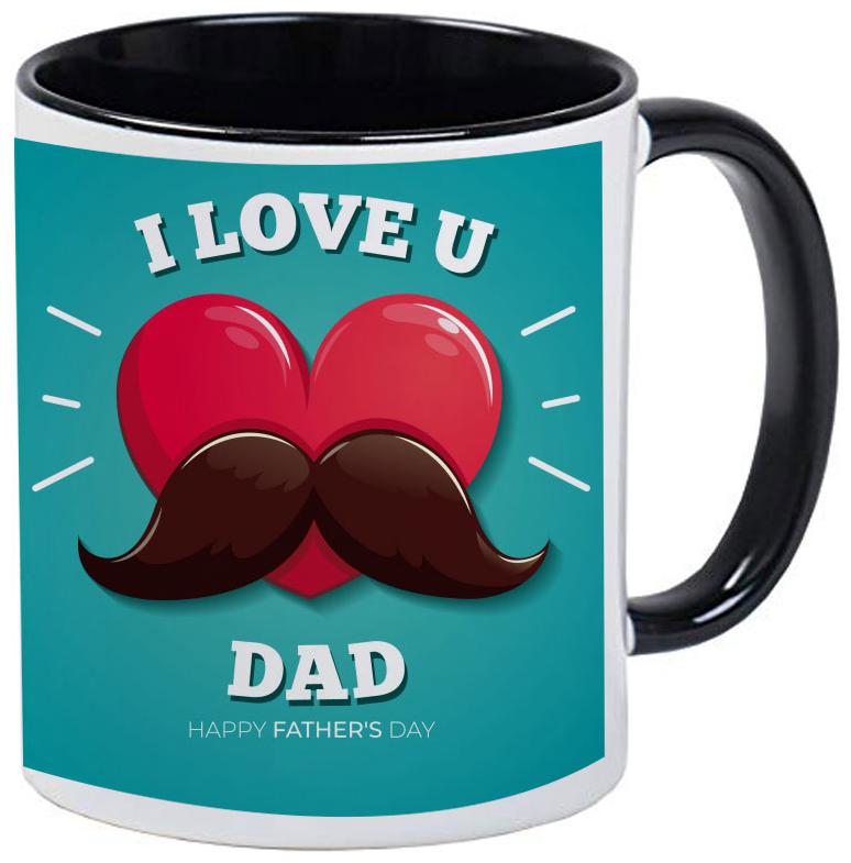 

COLORYARD best Love you Dad happy fathers day with moustache and heart design on black inside handle mug