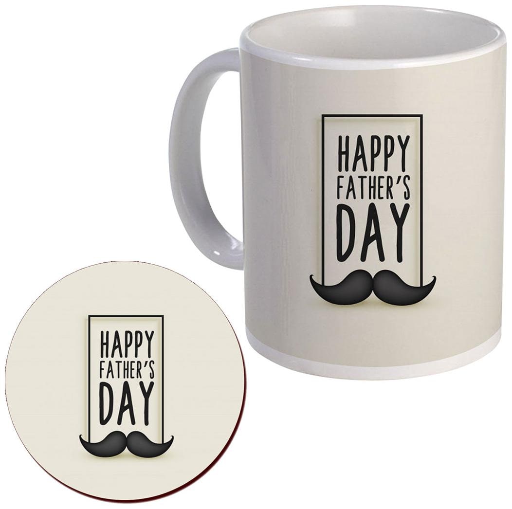 

COLORYARD best happy father s day with black and stylish moustache desing on coaster and white ceramic coffee mug gift