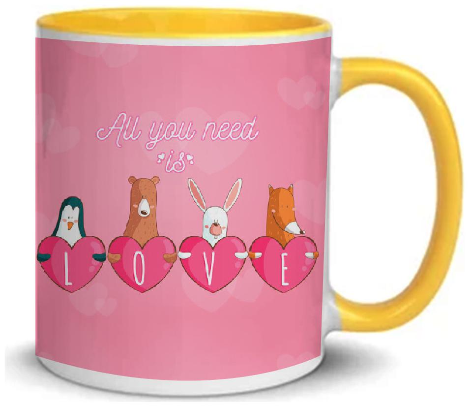 

Coloryard Best Happy Valentines Day Gift Hand Drawn Background Design On Yellow Inner Handle Ceramic Coffee Mug Gift