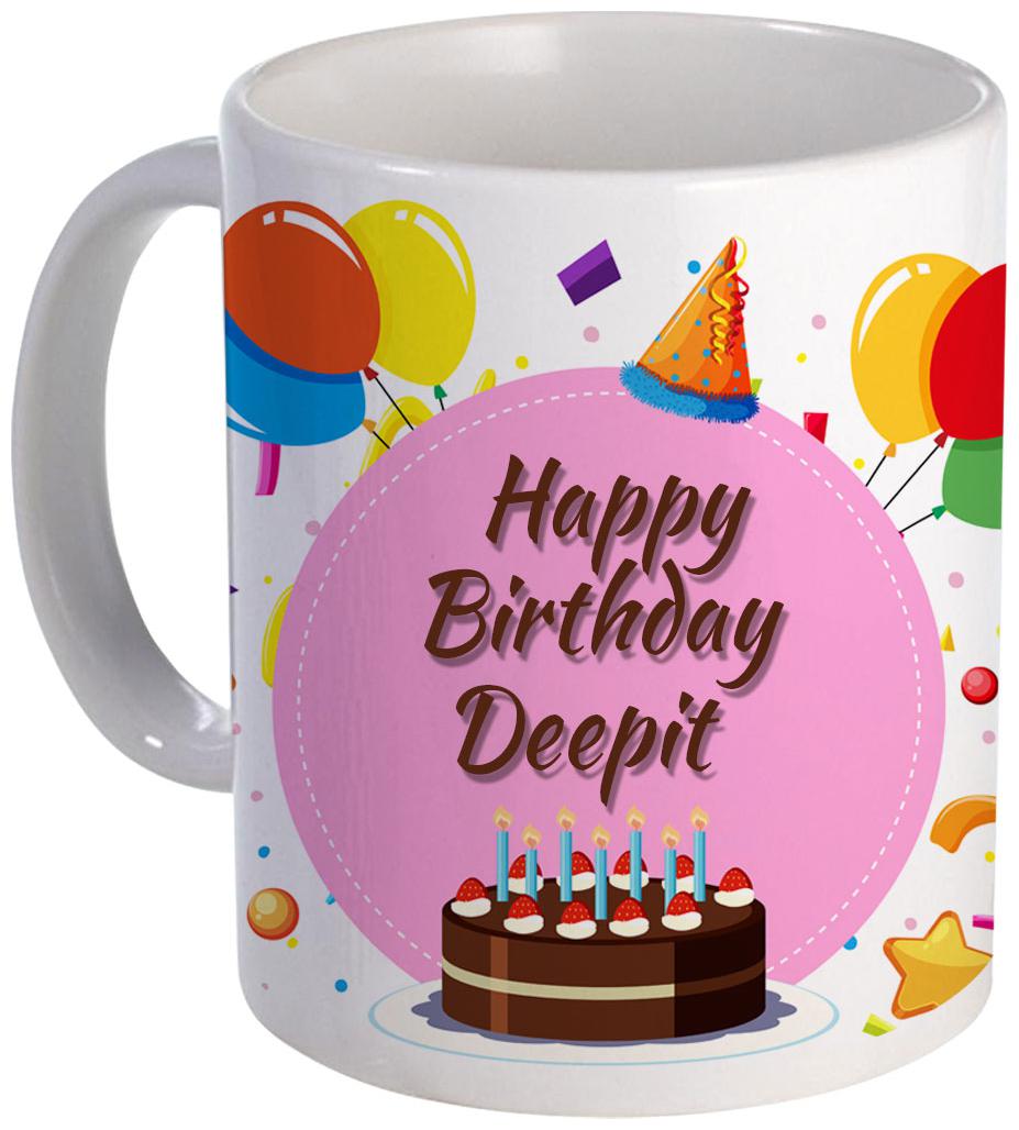 

Coloryard Best Happy Birth Day Deepit With Cake Balloons And Pink Color Design On White Ceramic Coffee Mug