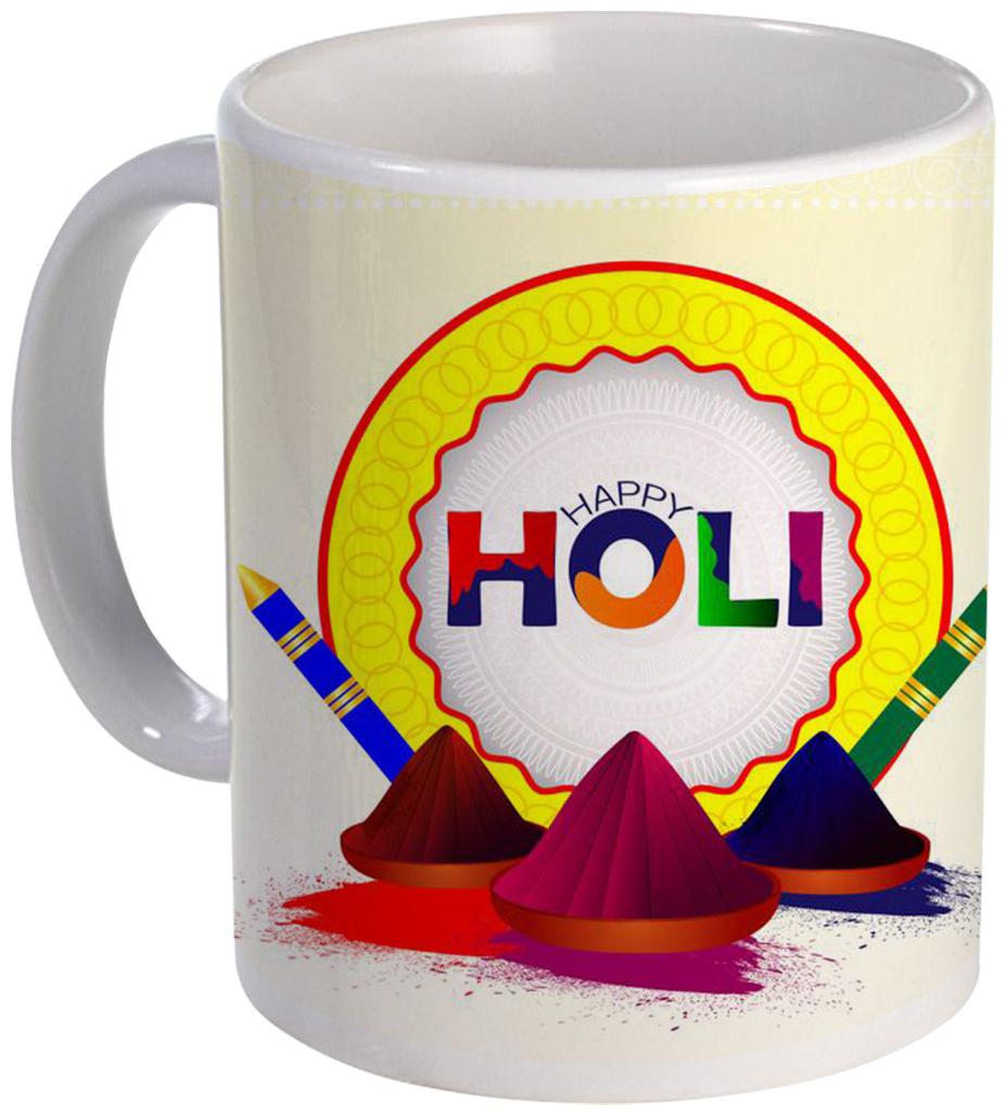

Coloryard best happy holi with holi-background-with-colorful-mud-pot design on white ceramic coffee mug gift