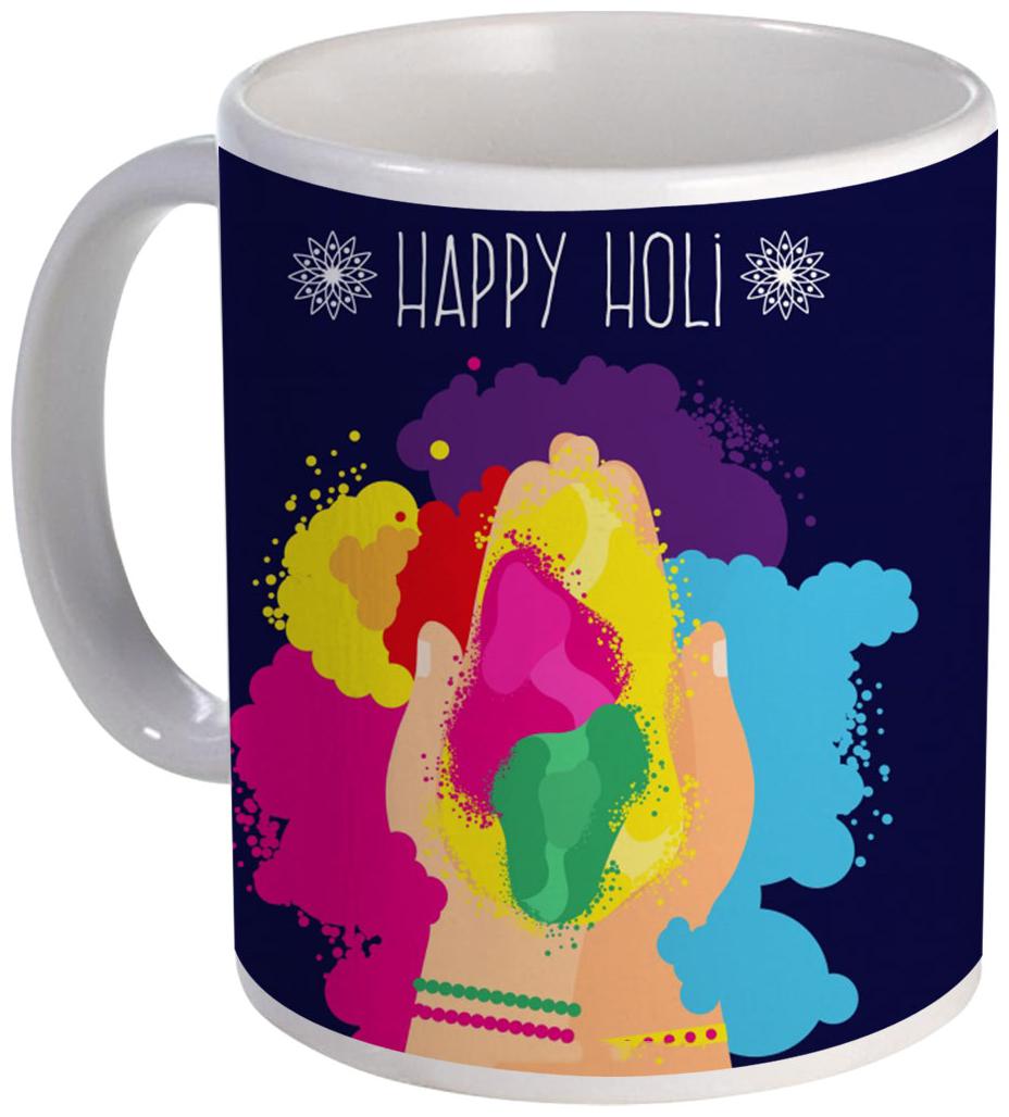 

Coloryard best happy holi with flat-happy-holi-background design on white ceramic coffee mug gift