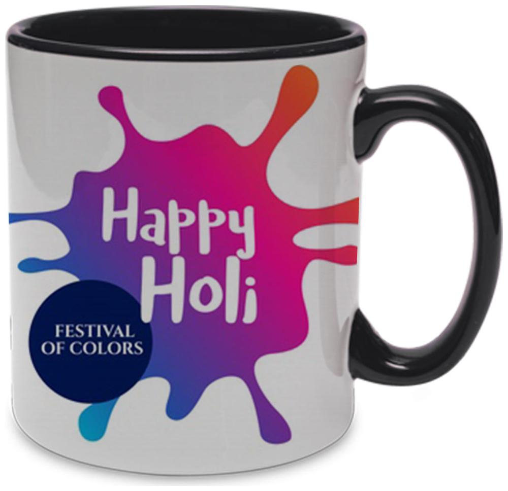 

Coloryard Best Happy Holi With Coloful Splash Happy Holi Design On Black Inner Handle Ceramic Coffee Mug Gift