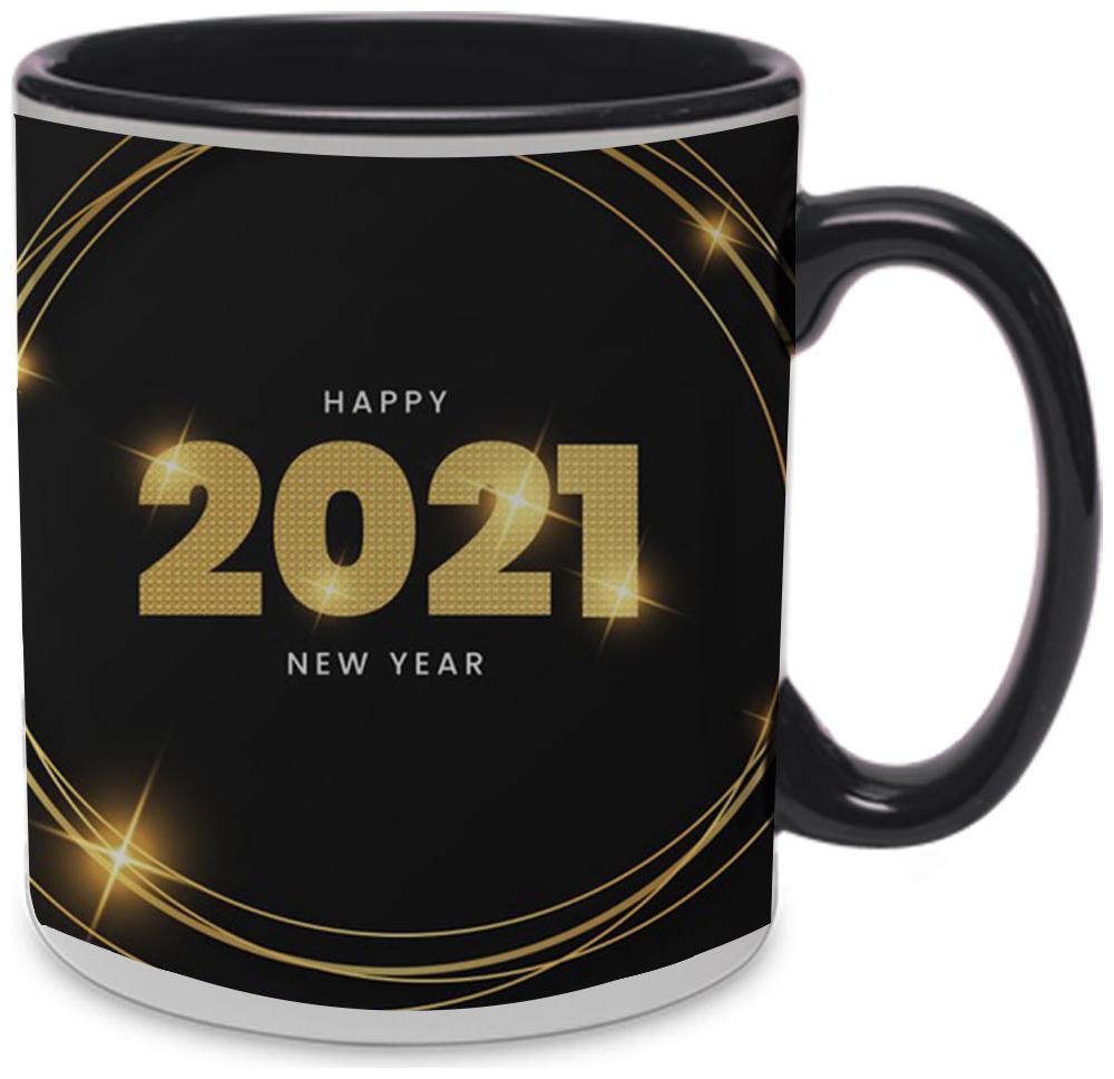 

Coloryard Best Happy New Year With Elegant-Gold-Frame Design On Black Inner Handle Coffee Mug Gift