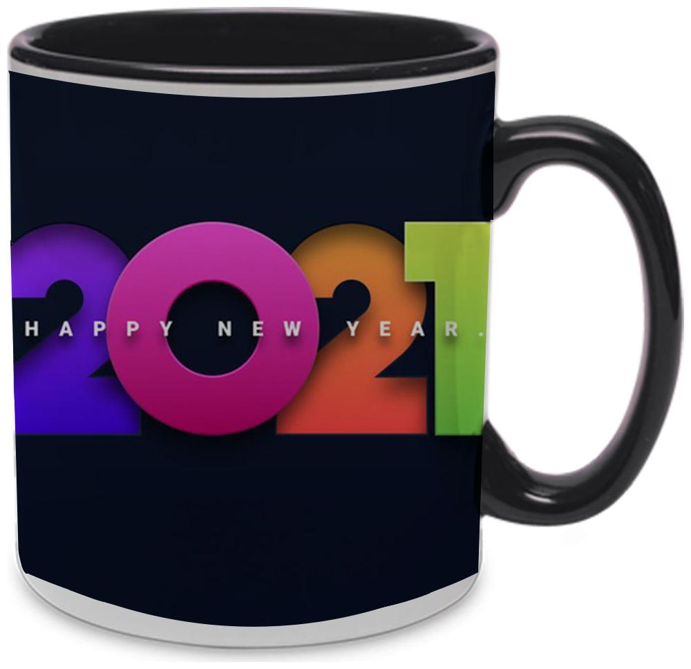 

Coloryard Best Happy New Year With Colorful Text Design On Black Inner Handle Coffee Mug Gift