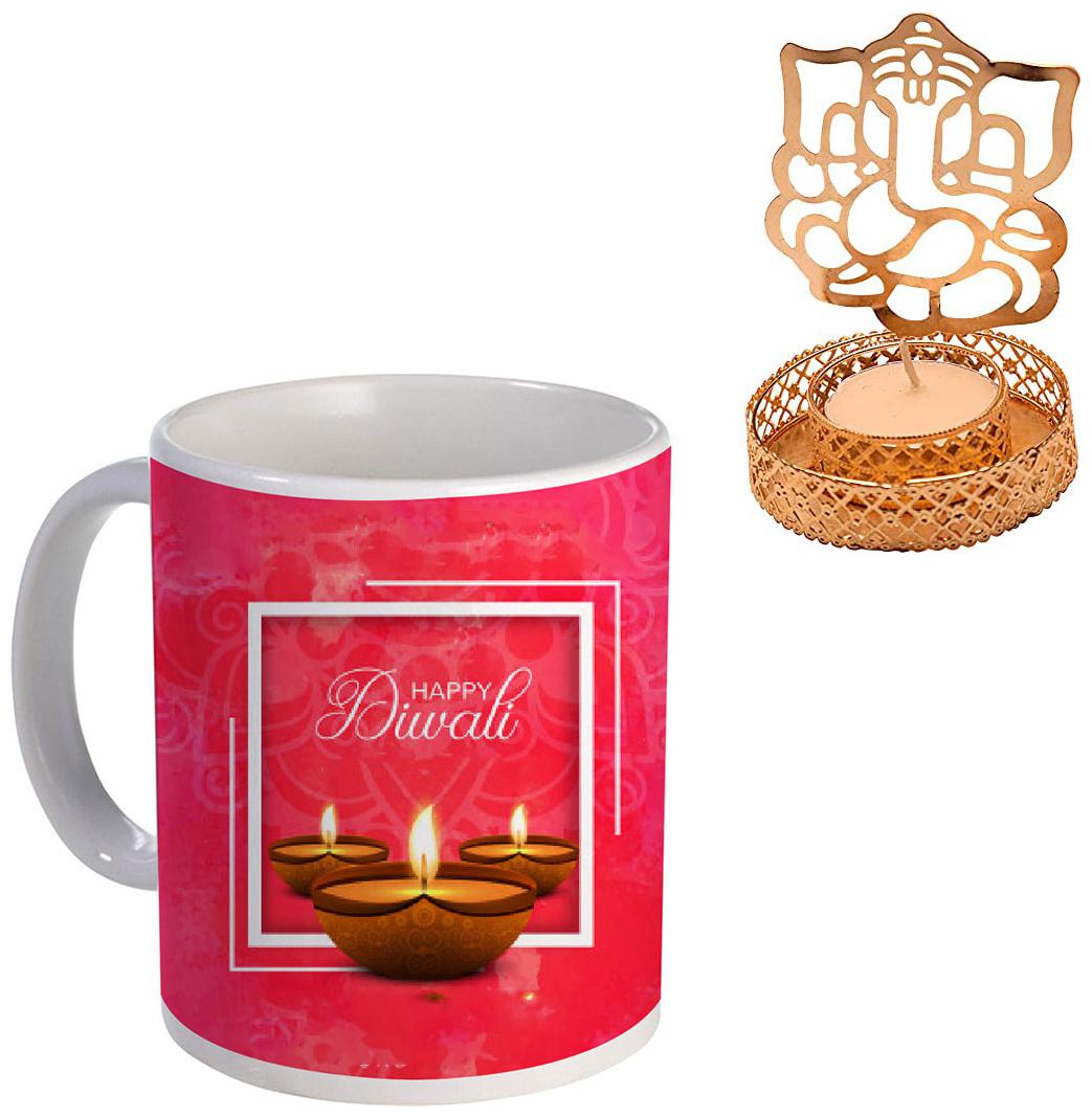 

Coloryard Best Happy Diwali Beautiful Diya Decoration Design With Ganesh On White Ceramic Coffee Mug For Gift