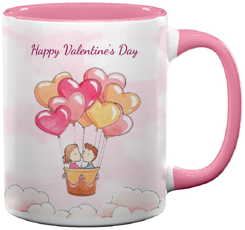 

Coloryard Best Happy Valentines Day Gift Cute Background With Happy Young Couple Design On Pink Inner Handle Ceramic Coffee Mug Gift