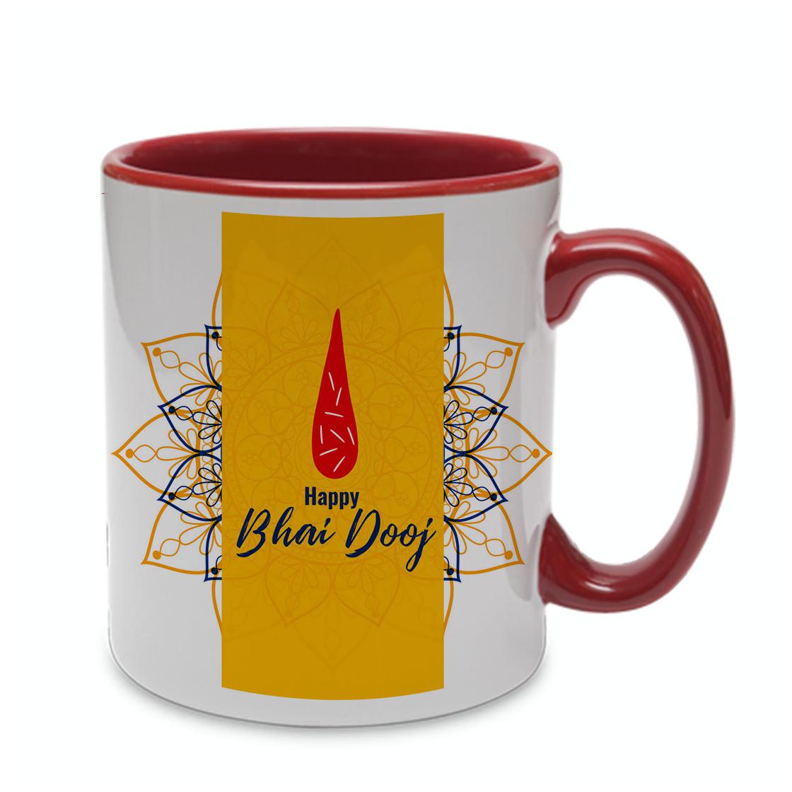 

Coloryard Best Happy Diwali Brother And Sister Festival Design On Maroon Inner Handle Ceramic Coffee Mug Gift