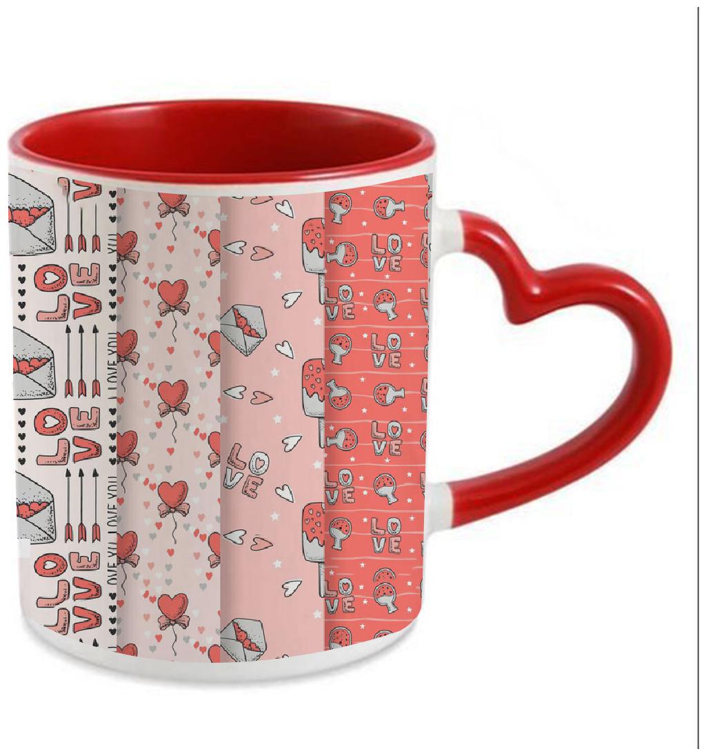 

Coloryard Best Happy Valentines Day Gift Hand Drawn Pattern Collection Design On Red Heart Inner Handle Ceramic Coffee Mug Gift