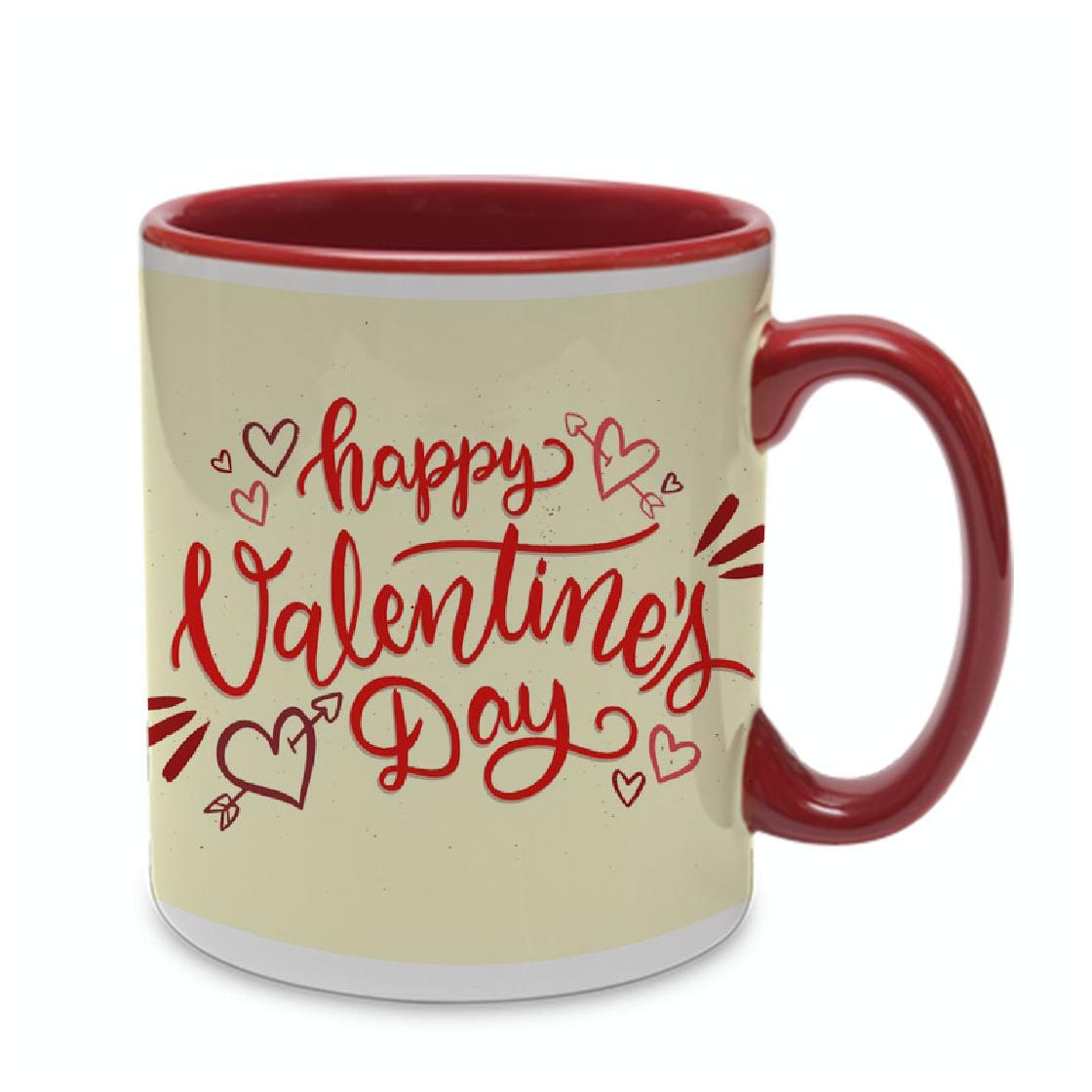 

Coloryard Best Happy Valentines Day Gift Valentines Day Lettering With Heart On Maroon Inner Handle Ceramic Coffee Mug Gift