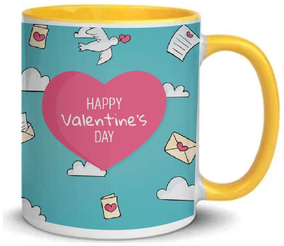 

Coloryard Best Happy Valentines Day Gift Hand-Drawn Design On Yellow Inner Handle Ceramic Coffee Mug Gift