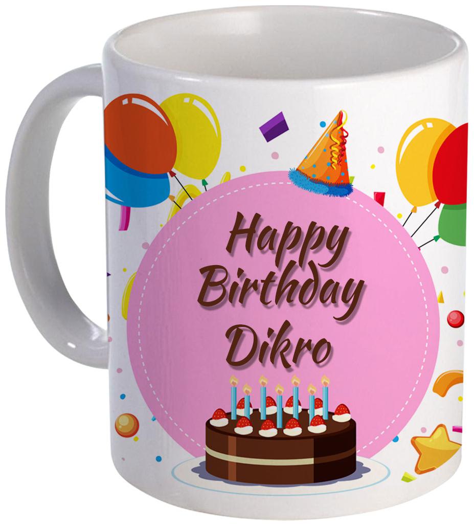 

COLORYARD best happy birth day Dikro with Cake Balloons and pink color design on white ceramic coffee mug gift