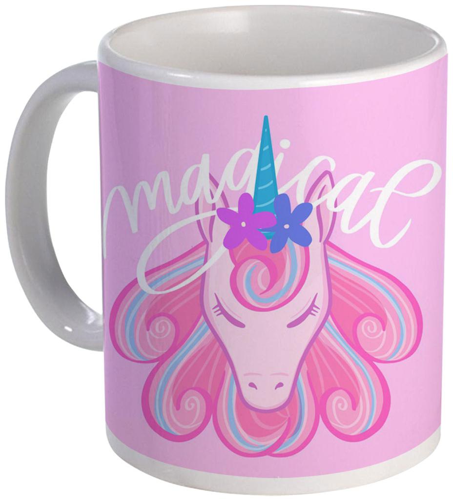

Coloryard Flat Unicorn Background With Magical Text On White Ceramic Coffee Mug Unicorn Gift