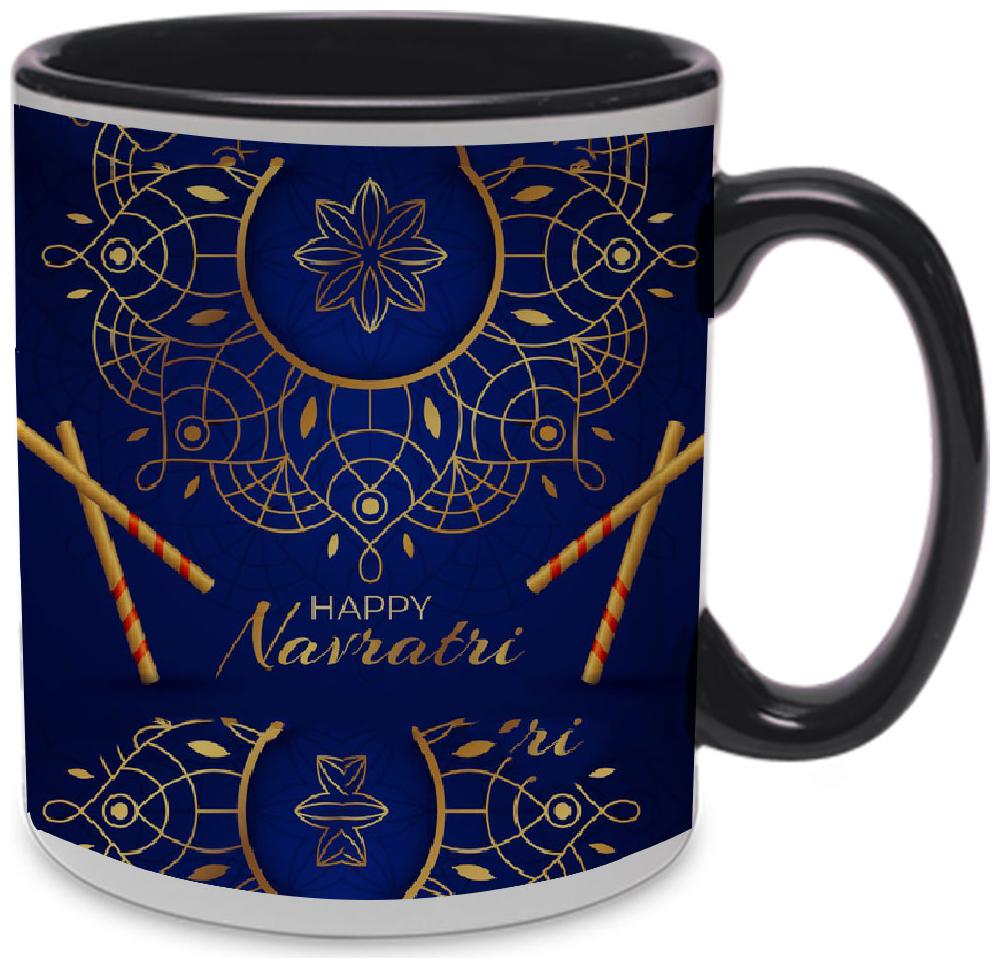 

COLORYARD best happy navratri realistic-traditional-background design on black inner handle coffee mug gift