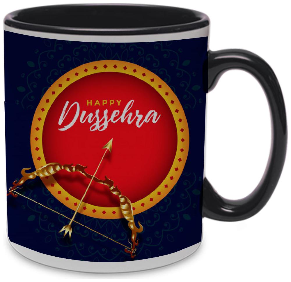 

COLORYARD best happy navratri with dandiya dancers design on black inner handle coffee mug gift