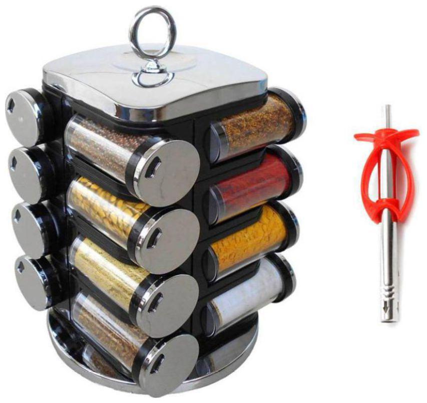 

Combo of Spice Rack 16 in 1 Masala Rack Polypropylene Spice Container Set of 16 Jar Fish Type Gas Lighter (Multi color)