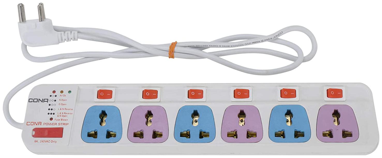 

Cona Three Pin White Extension Board ( 1 5 m 6 Socket 6 Switches)