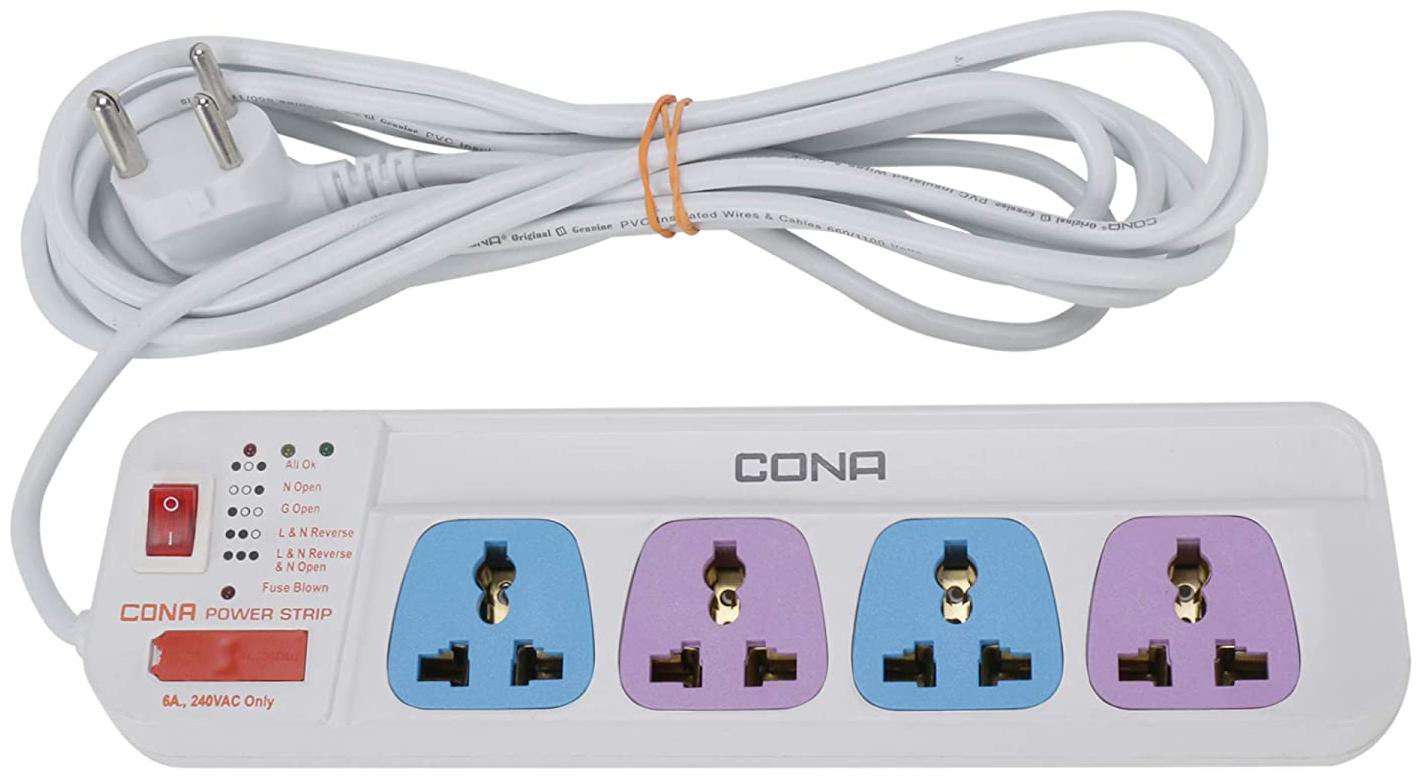 

Cona Three Pin White Extension Board ( 4 m 4 Socket 1 Switches)