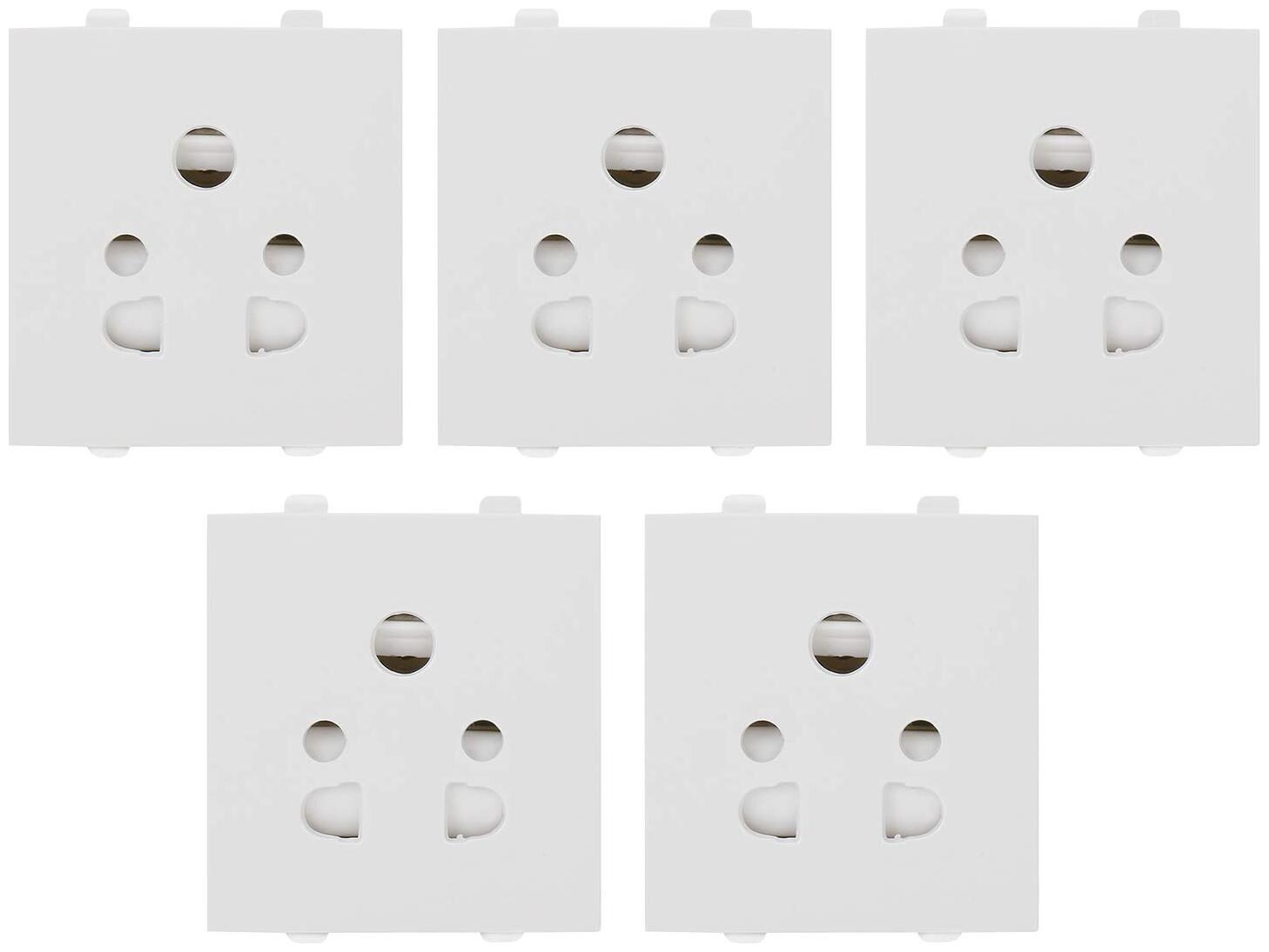 CONA 9311 Status 3Pin Multi Socket 6 Amperes with Chatger Pin Shutter White Pack of 5 |6A 3Pin Modular Socket|Electrical Socket|Multi 3Pin Socket