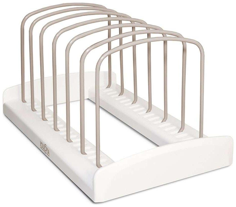 

Connectwide Adjustable Kitchen Cabinet Storage Organizer Rack Holder Adjustable Bakeware Rack Organizer for Pot Lids Bakeware Pans etc