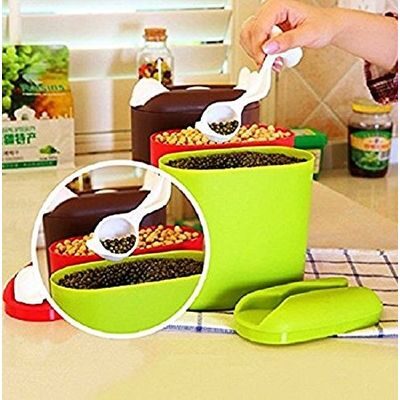 

CONNECTWIDE Plastic Food Kitchen Storage Organizer Rice Bucket Grain Container Bean Sealed Container with Spoon (1pc)