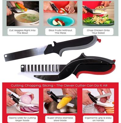 

CONNECTWIDE Smart cutter 3 in 1 Food Chopper Tool Slicer Dicer Vegetable Fruit Cutter Kitchen Scissors Knife Chopping Cutting Board (1 pcs)