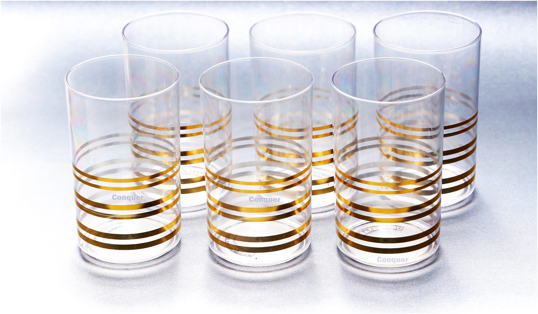 

CONQUER Classic Line Pattern Unbreakable Platic Glass Set- Set of 6