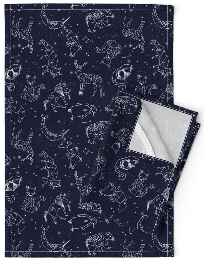 

Constellation Whimsical Stars Navy Linen Cotton Tea Towels by Roostery Set of 2