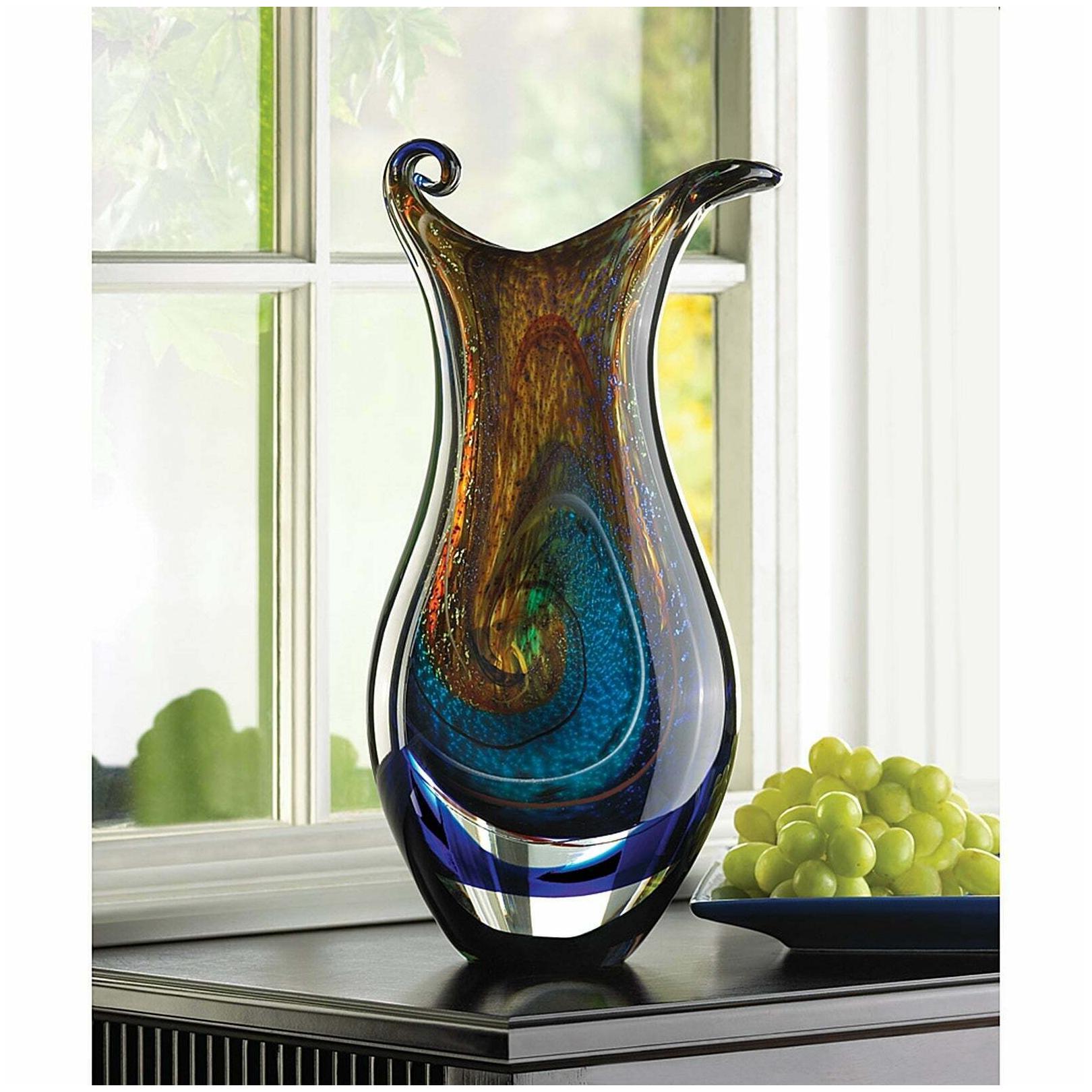 

Copper Grove Senj Tiffany Swirl Glass Vase Blue Small (Under 8 )