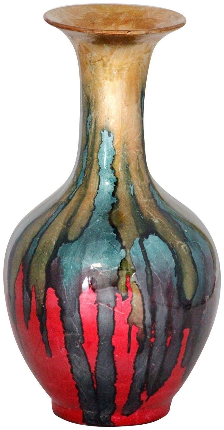 

Copper Multicolor Long Neck Trumpet Decantor Vase Gold Blue Green
