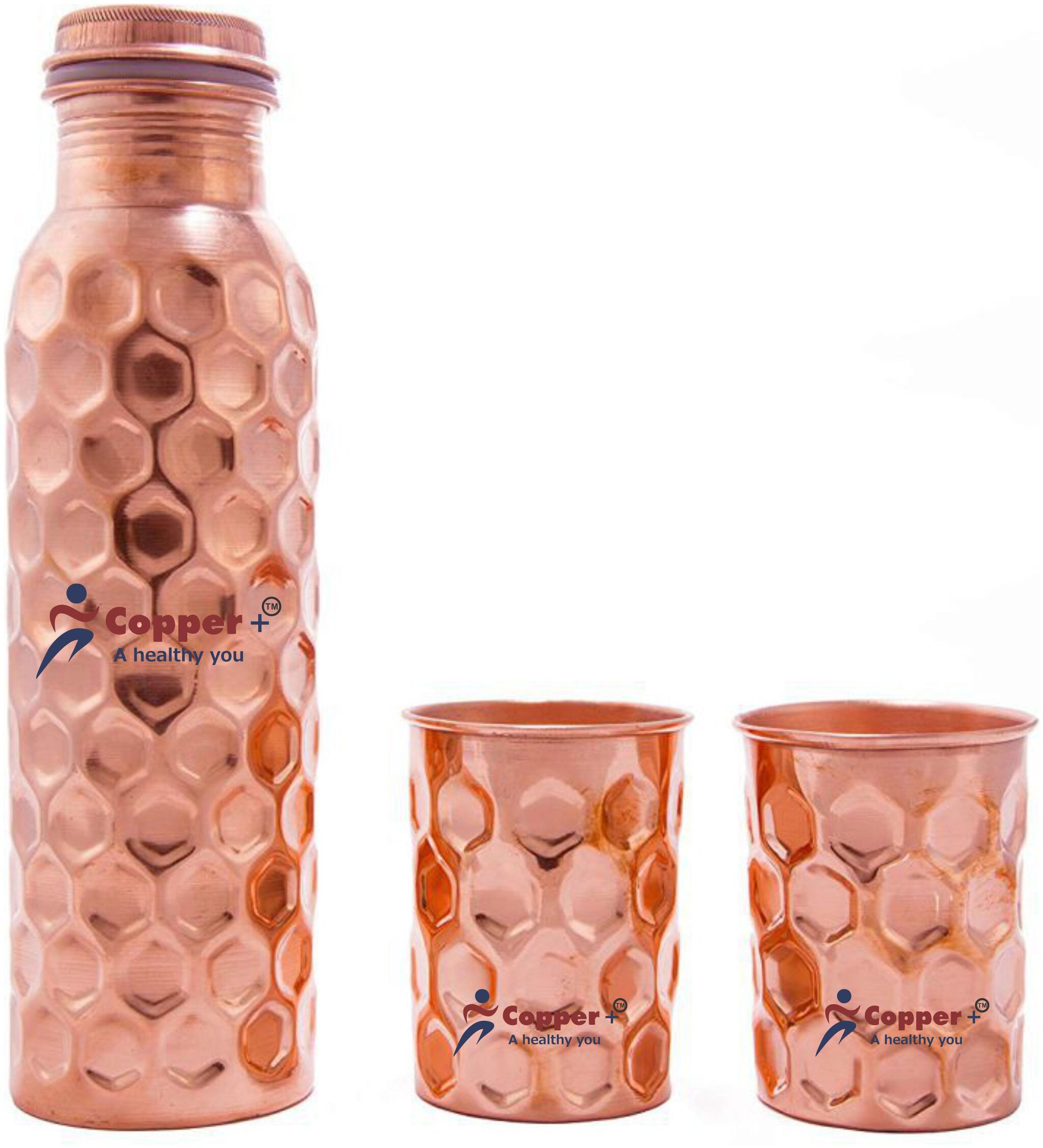 

Copper Plus Copper Copper Water Bottle ( 1000 ml Set of 3 )