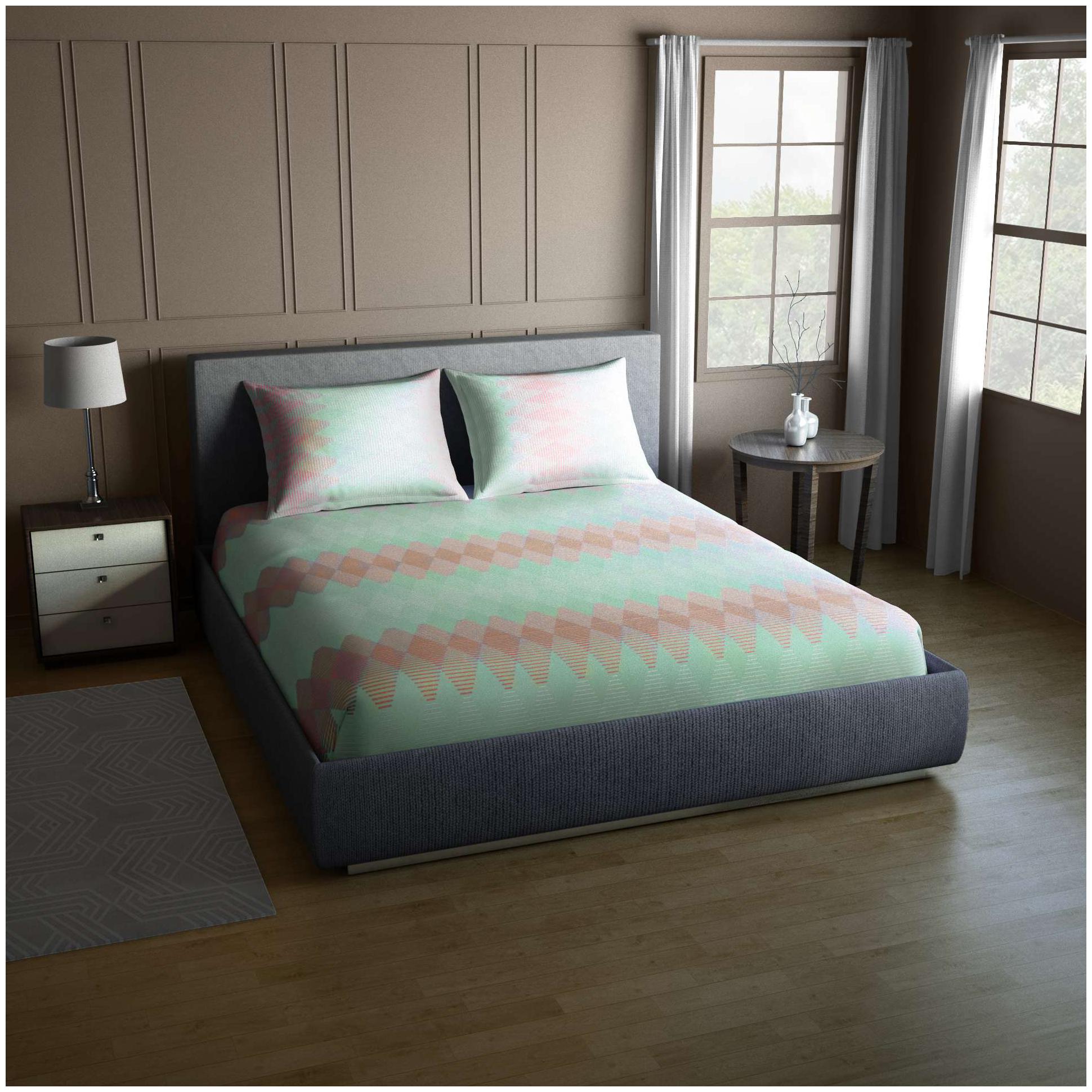 

CORE Designed by Spaces Cotton Printed Double Size Bedsheet 104 TC ( 1 Bedsheet With 2 Pillow Covers Blue )