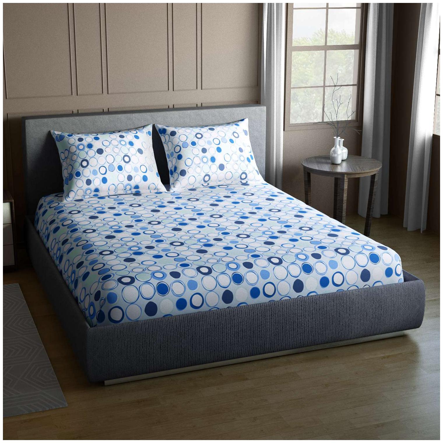 

CORE Designed by Spaces Cotton Printed Double Size Bedsheet 104 TC ( 1 Bedsheet With 2 Pillow Covers Blue )