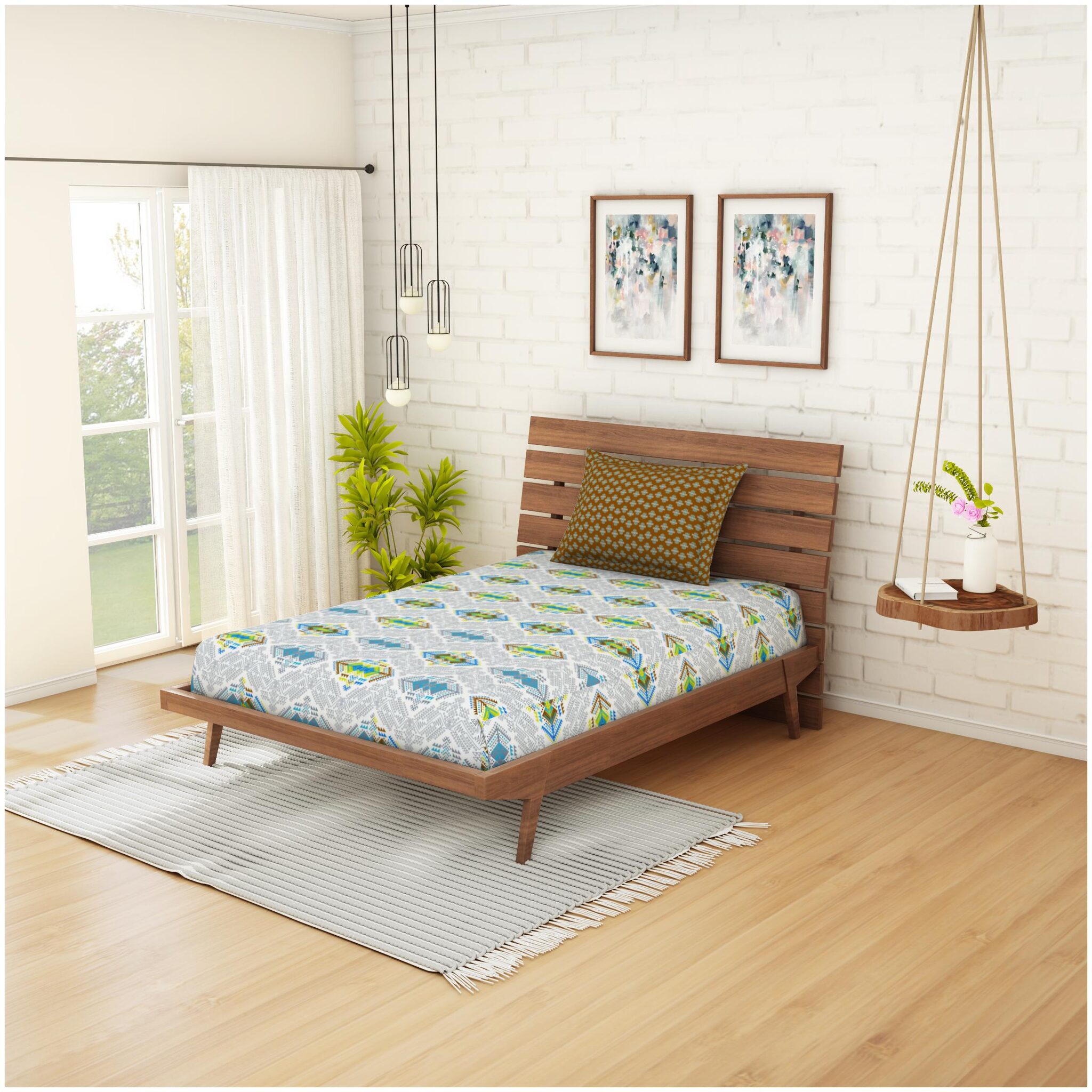 

CORE Designed by Spaces Cotton Printed Single Size Bedsheet 144 TC ( 1 Bedsheet With 1 Pillow Covers Multi )