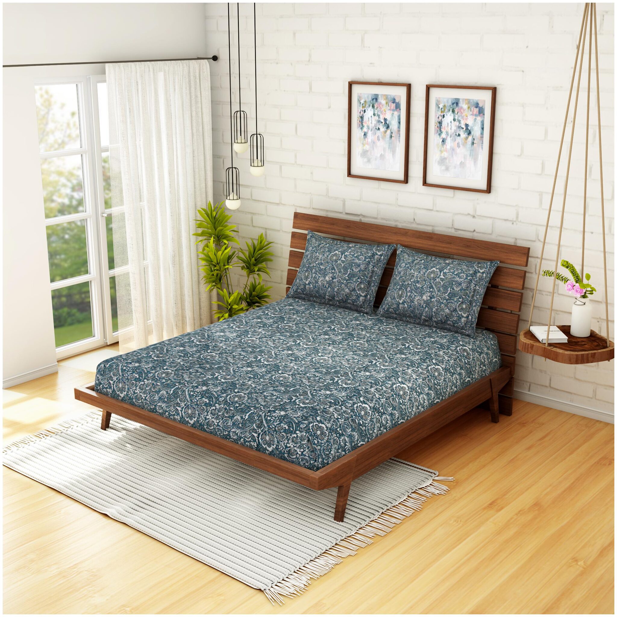 

CORE Designed by Spaces Cotton Abstract Double Size Bedsheet 210 TC ( 1 Bedsheet With 2 Pillow Covers Green Grey )
