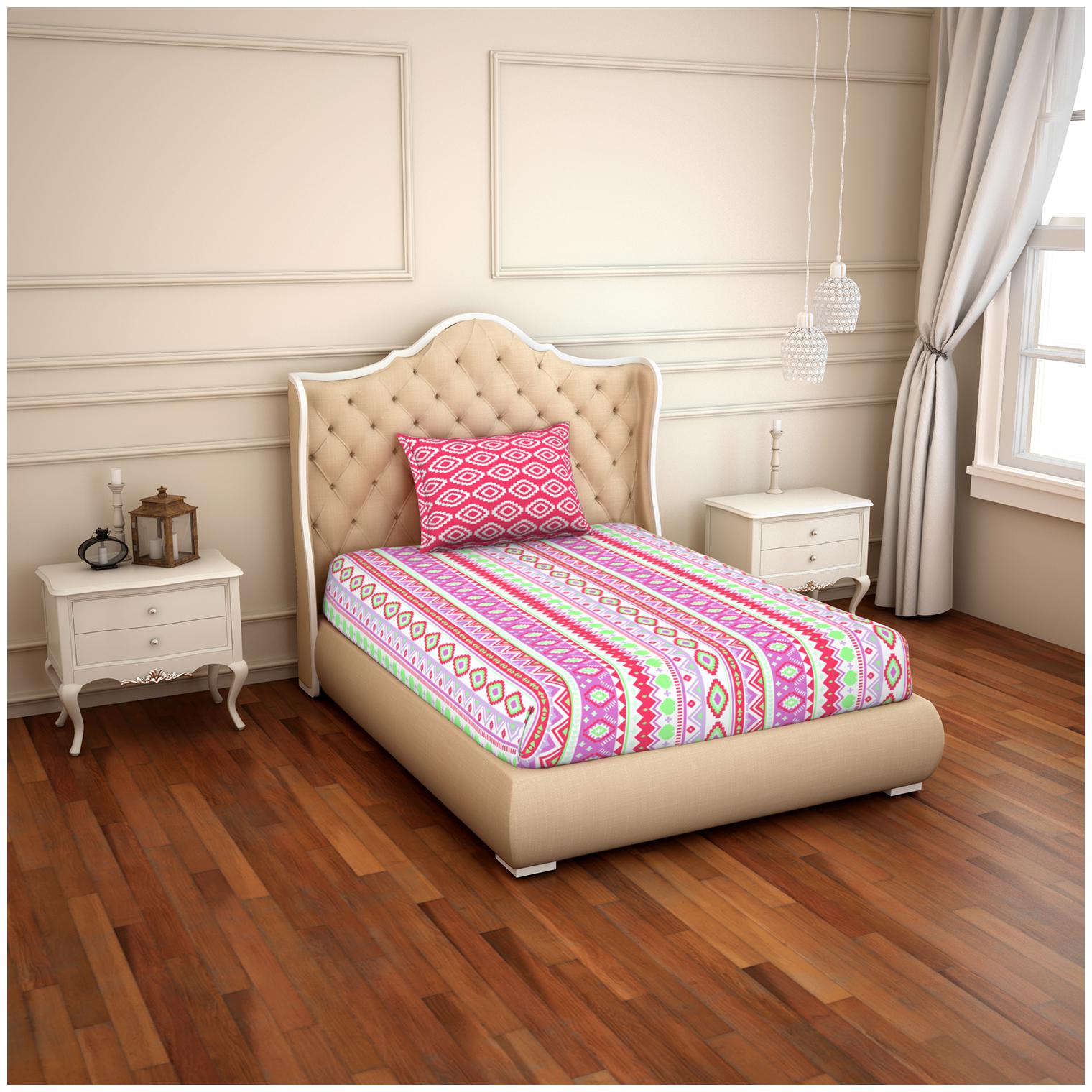 

CORE Designed by Spaces Cotton Geometric Single Size Bedsheet 144 TC ( 1 Bedsheet With 1 Pillow Covers Pink )