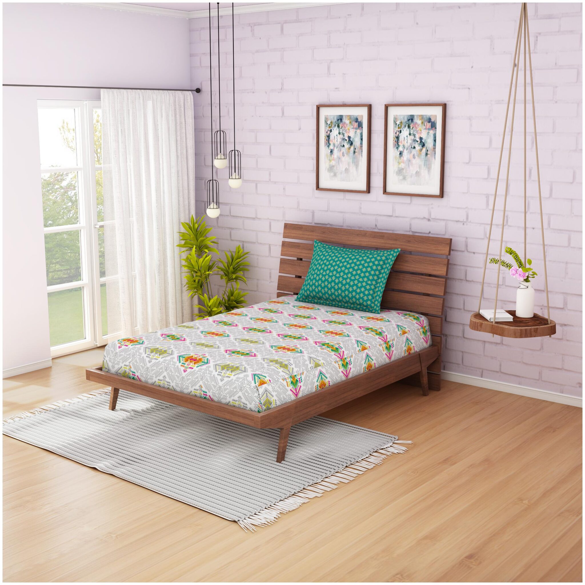 

CORE Designed by Spaces Cotton Printed Single Size Bedsheet 144 TC ( 1 Bedsheet With 1 Pillow Covers Multi )