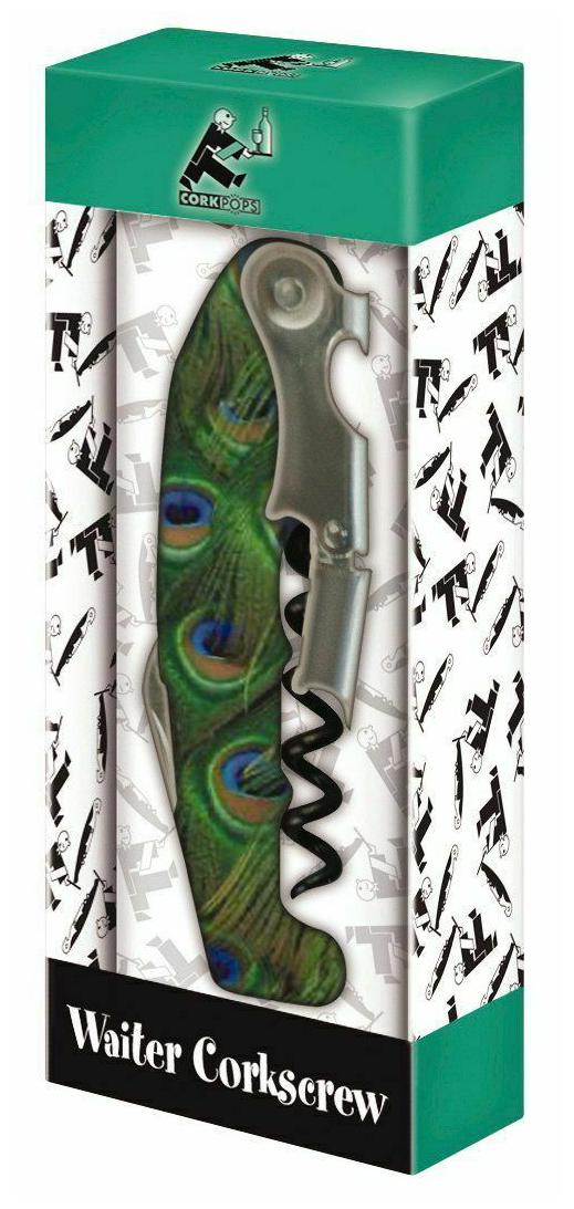 

Cork Pops At Your Service Waiters Corkscrew Colorful Peacock Design