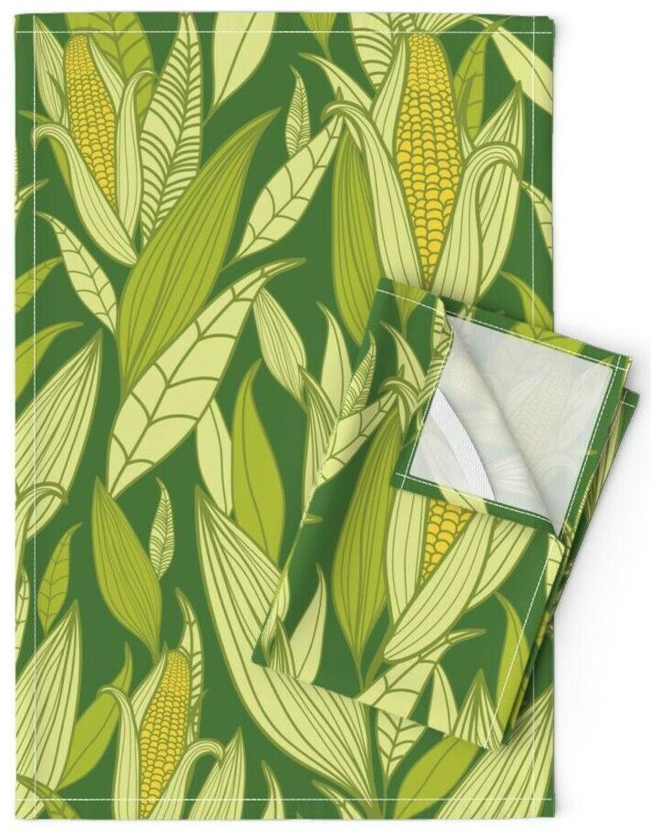 

Corn Crop Plants Green Food Farming Linen Cotton Tea Towels by Roostery Set of 2