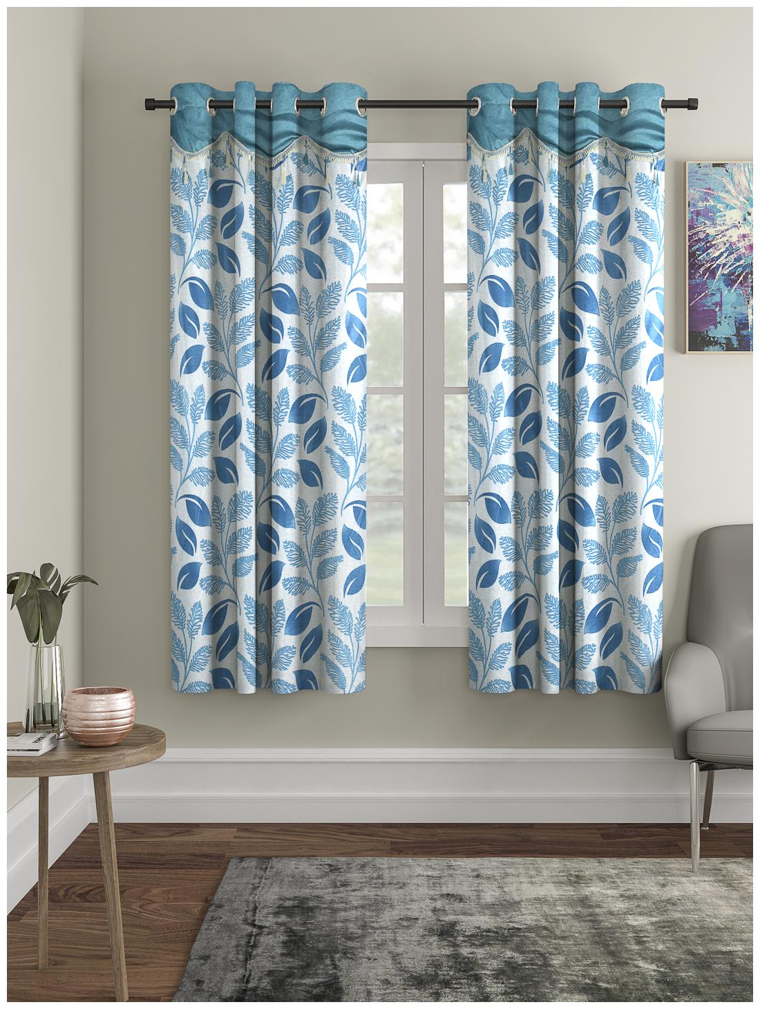 

Cortina Polyester Window Semi Transparent Blue Regular Curtain ( Eyelet Closure Floral )