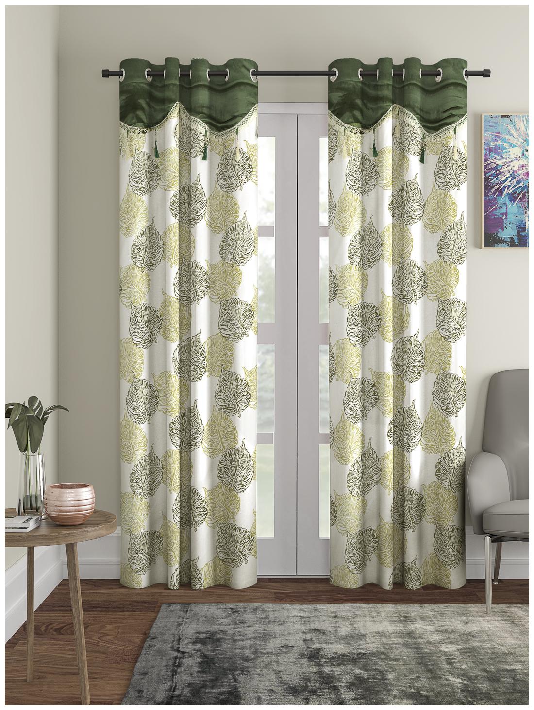 

Cortina Polyester Door Semi Transparent Green Regular Curtain ( Eyelet Closure Floral )