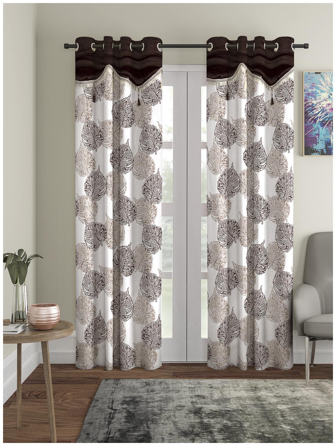 

Cortina Polyester Door Semi Transparent Brown Regular Curtain ( Eyelet Closure Floral )