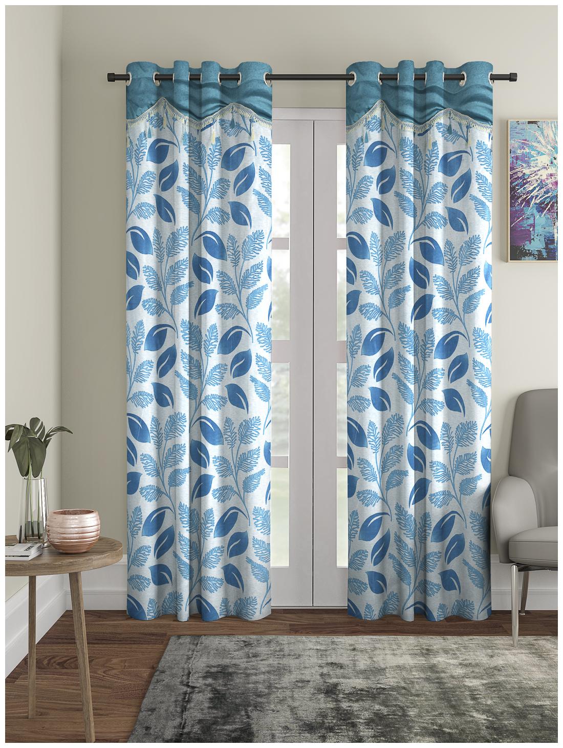 

Cortina Polyester Door Semi Transparent Blue Regular Curtain ( Eyelet Closure Floral )