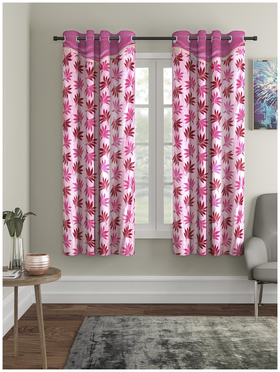 

Cortina Polyester Window Semi Transparent Pink Regular Curtain ( Eyelet Closure Floral )