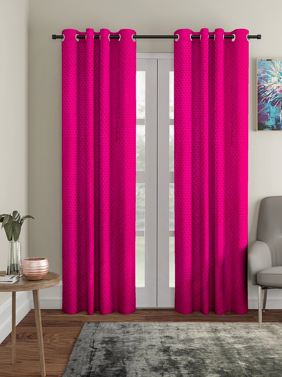 

Cortina Polyester Door Blackout Pink Regular Curtain ( Eyelet Closure Polka Dot )